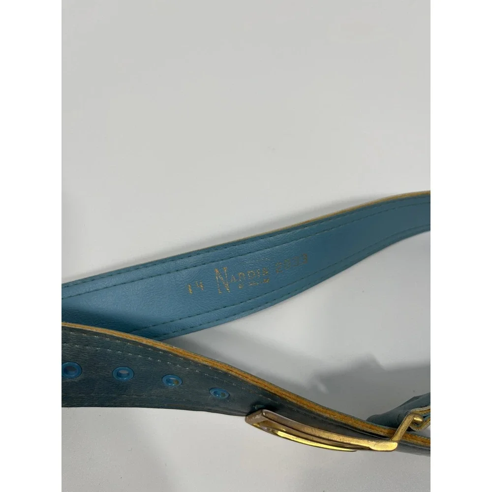 Vintage Womens Belt Blue Gold Hardware Statement Western Rodeo Boho Chic Concert
